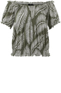 Khaki Adjustable Neckline Ruffled Top