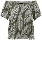 Khaki Adjustable Neckline Ruffled Top