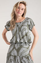 Khaki Adjustable Neckline Ruffled Top