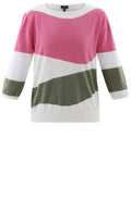 Khaki and Pink Abstract Stipe Relaxed Jumper