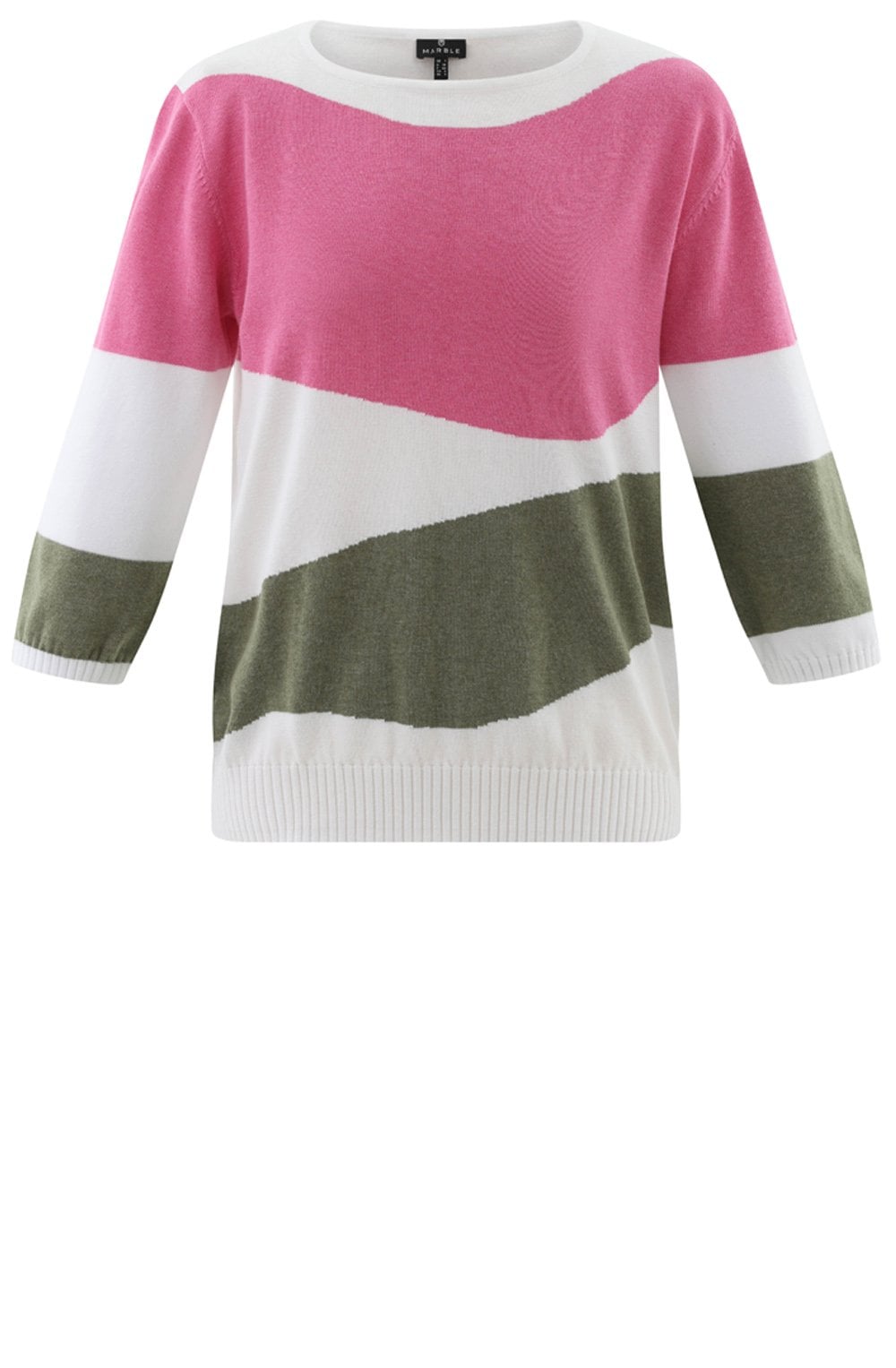 Khaki and Pink Abstract Stipe Relaxed Jumper