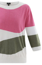 Khaki and Pink Abstract Stipe Relaxed Jumper