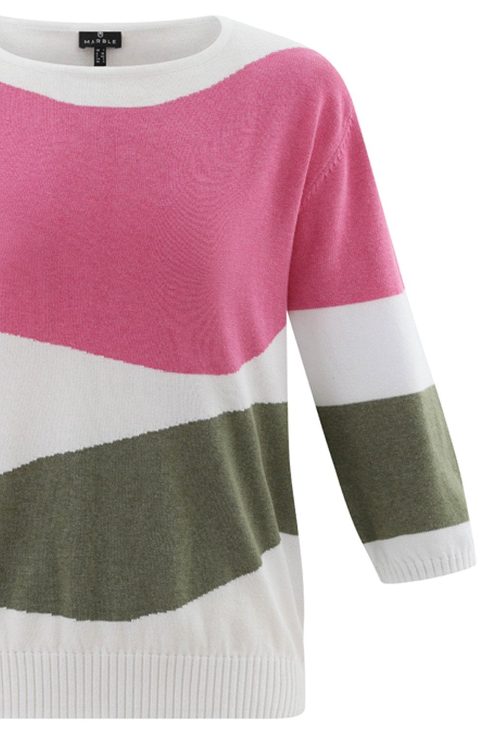 Khaki and Pink Abstract Stipe Relaxed Jumper