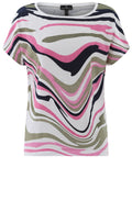 Khaki and Pink Abstract Stripe T Shirt