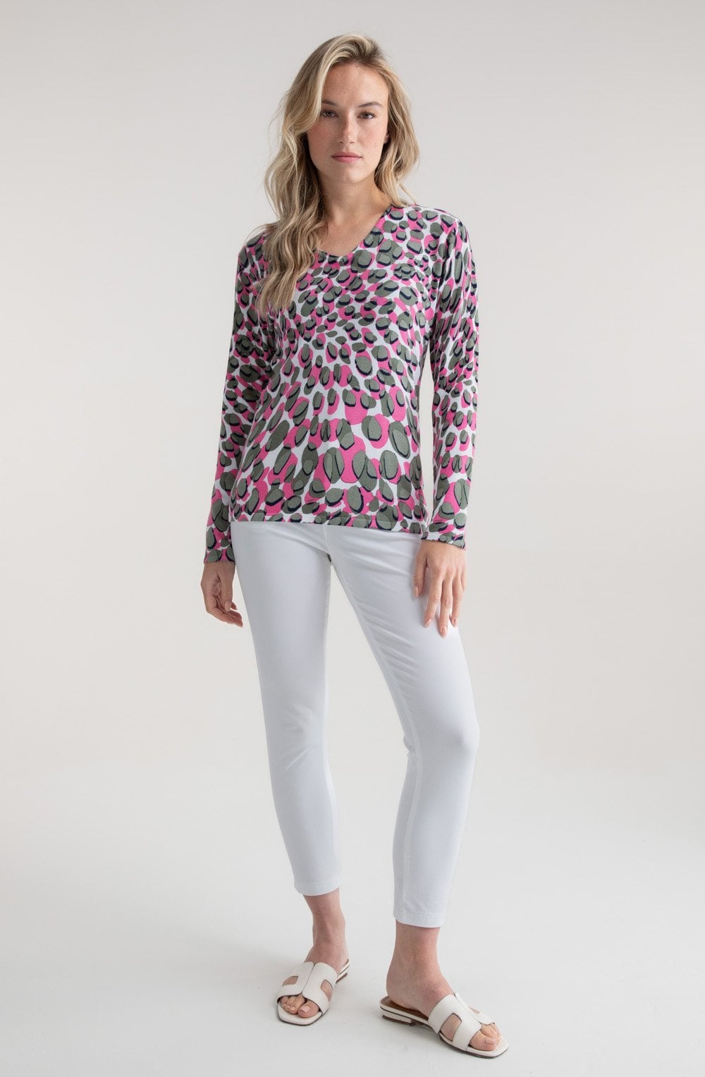 Khaki and Pink Splodge Print Jumper