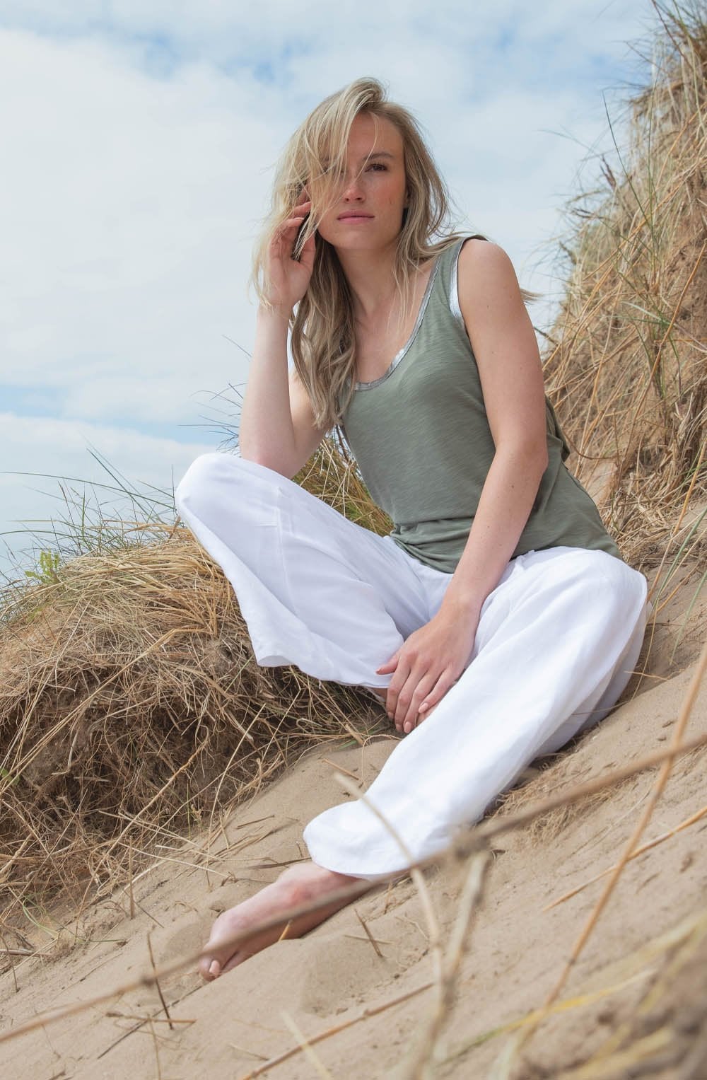 Khaki and Silver Shimmer Vest Top