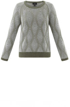 Khaki and White Patterned Cable Knit Jumper