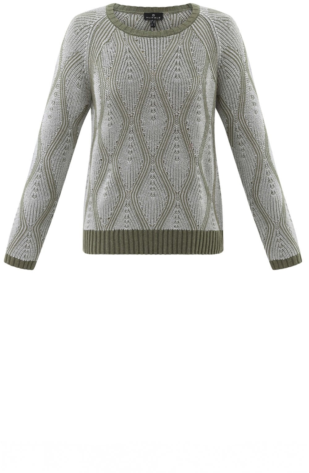 Khaki and White Patterned Cable Knit Jumper