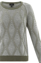 Khaki and White Patterned Cable Knit Jumper