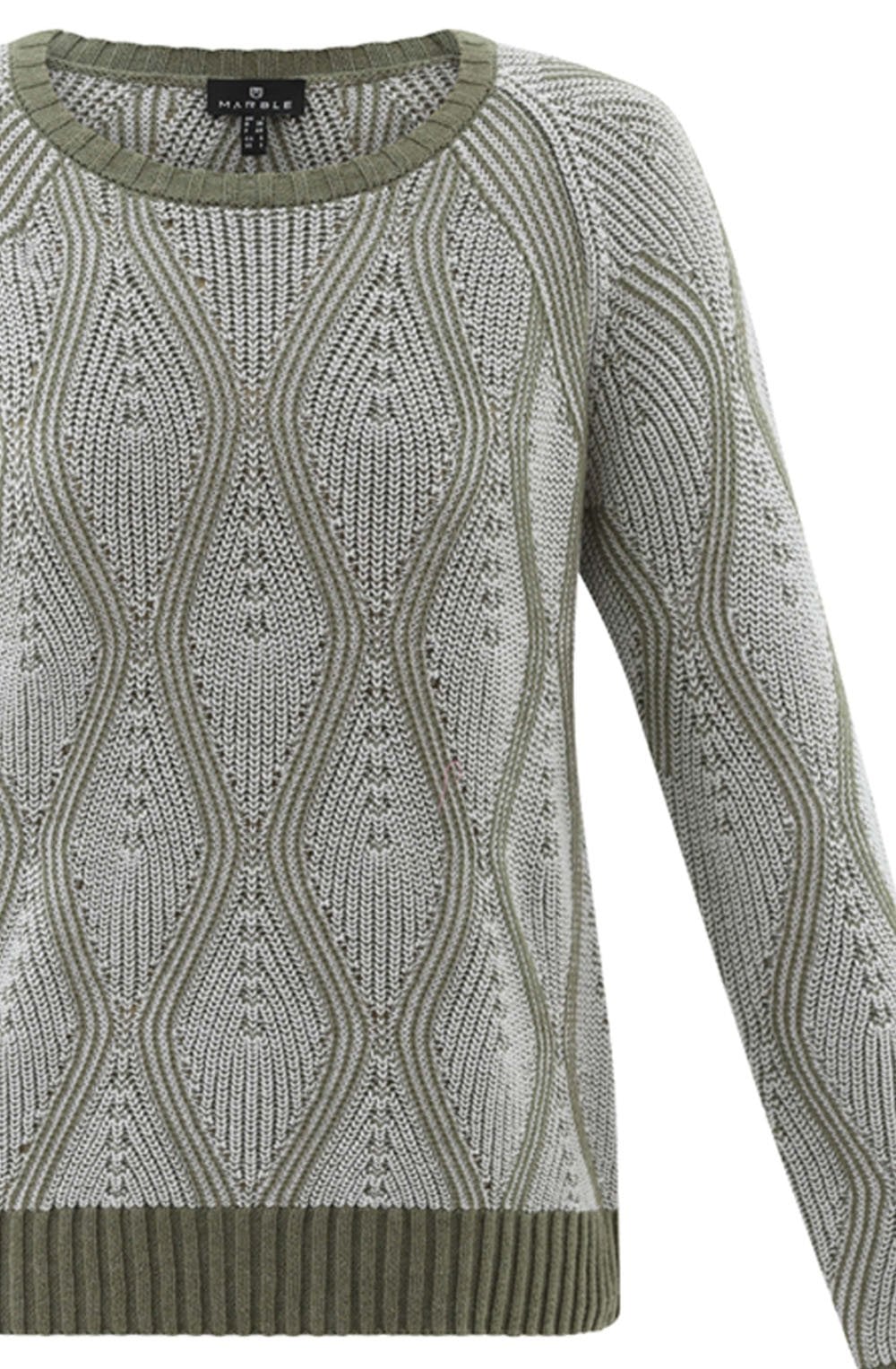 Khaki and White Patterned Cable Knit Jumper
