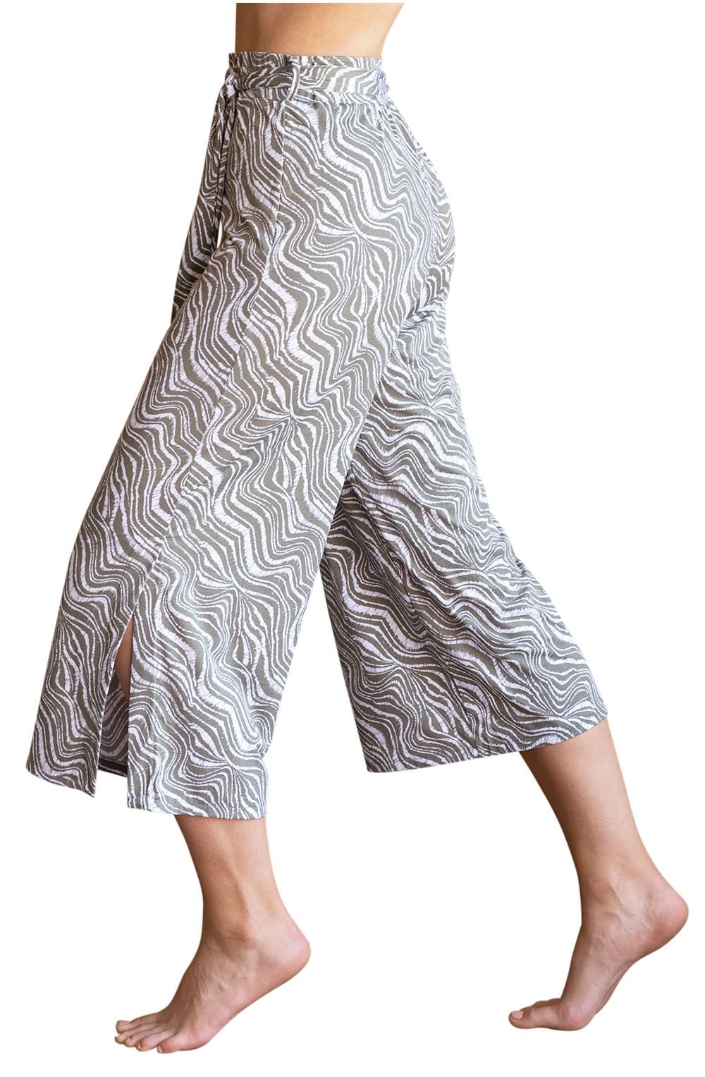 Khaki Bold Print Jersey Culottes