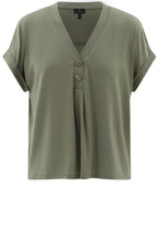 Khaki Button Detail Relaxed T Shirt