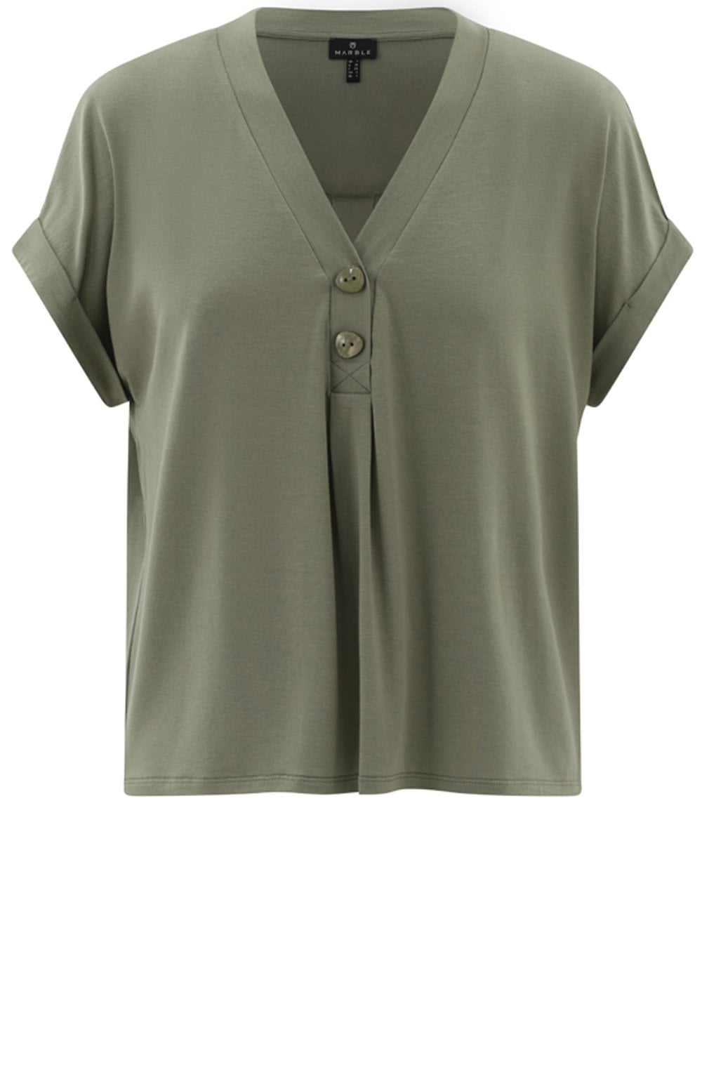 Khaki Button Detail Relaxed T Shirt