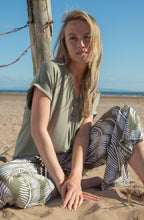 Khaki Button Detail Relaxed T Shirt