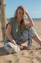 Khaki Button Detail Relaxed T Shirt