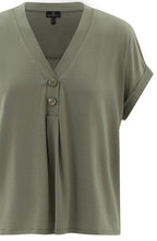 Khaki Button Detail Relaxed T Shirt
