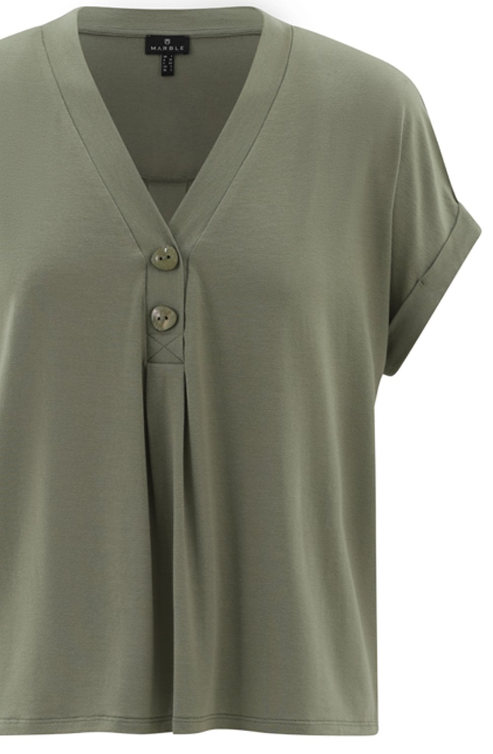 Khaki Button Detail Relaxed T Shirt
