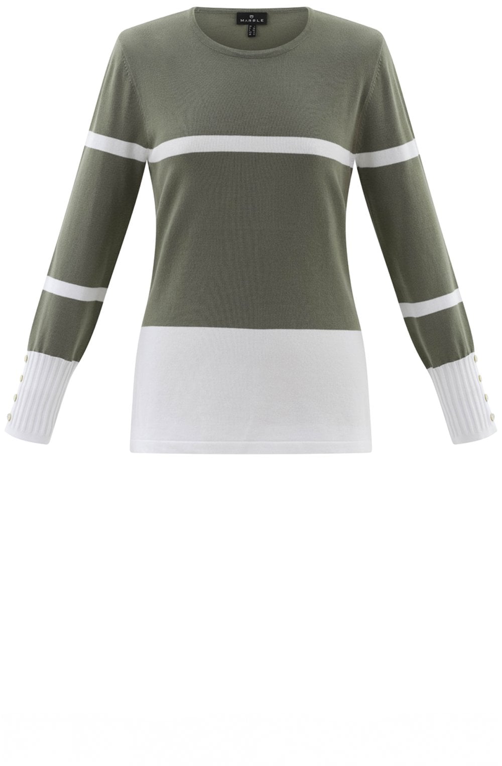 Khaki Colour Block Fitted Jumper