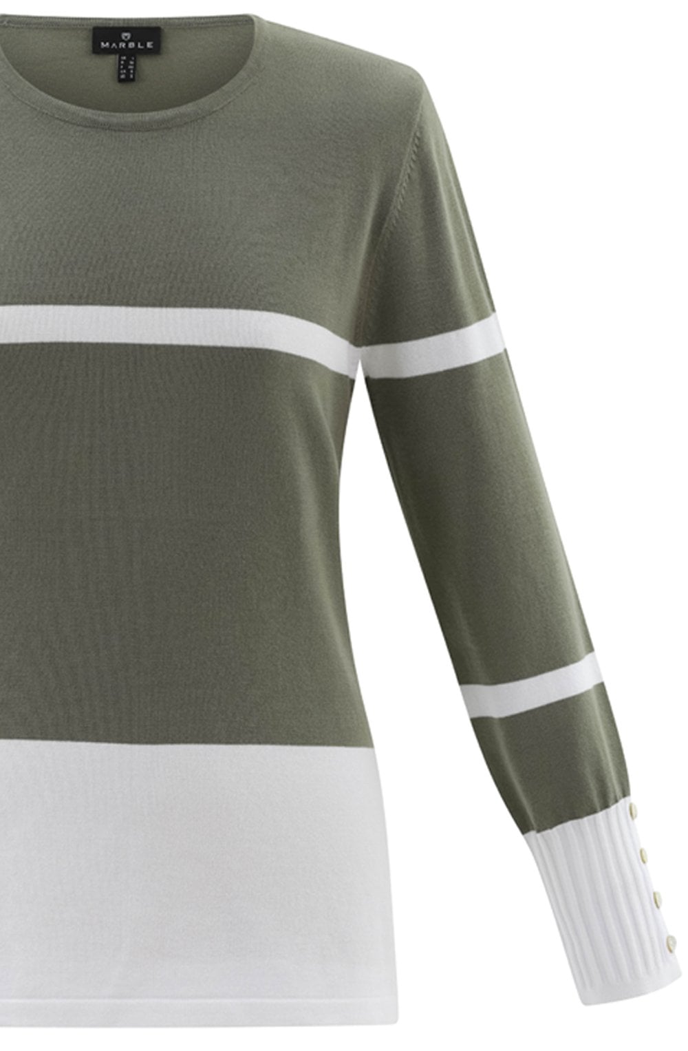 Khaki Colour Block Fitted Jumper