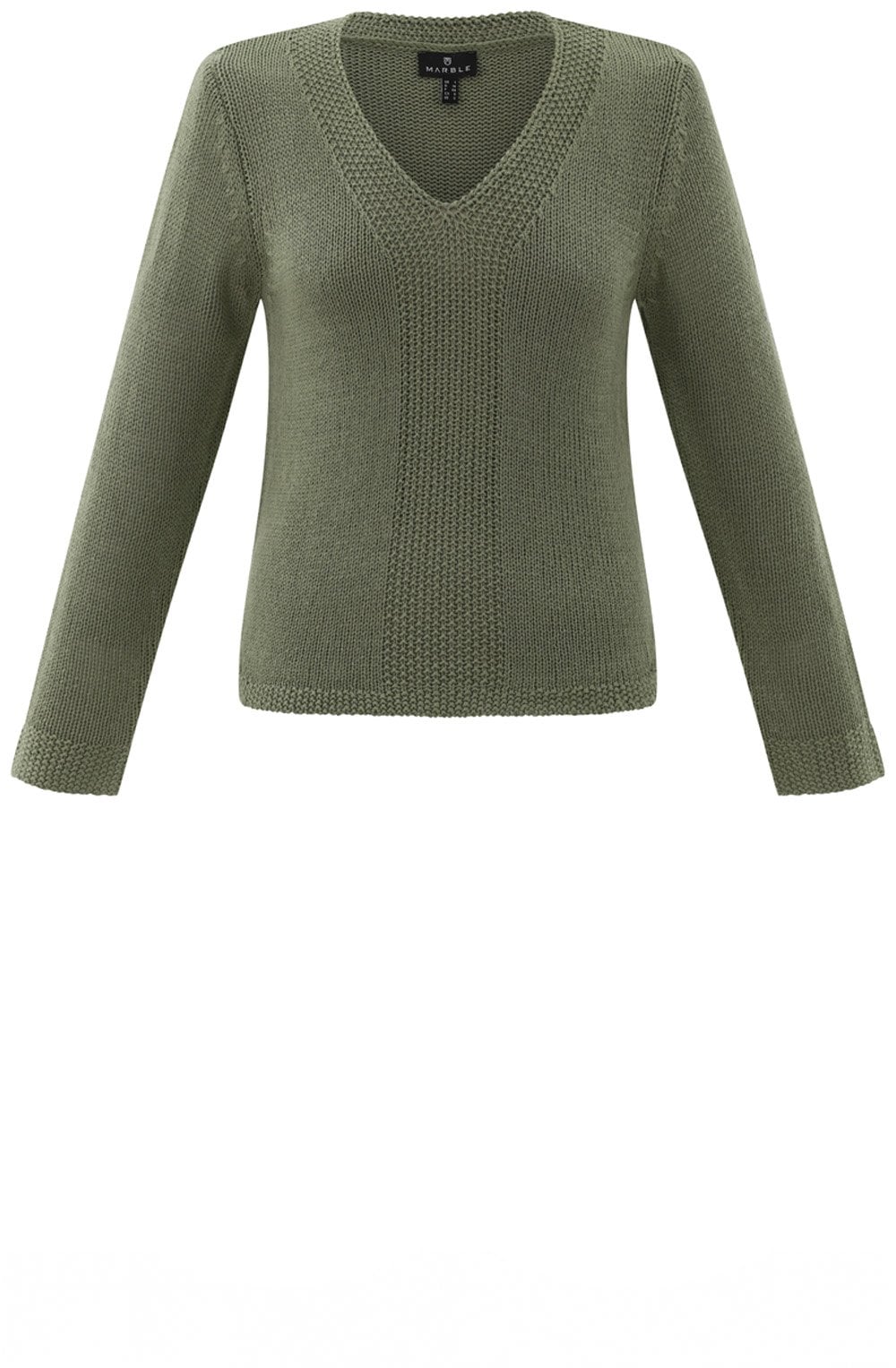 Khaki Contrasting Knit V Neck Jumper