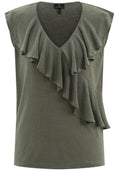 Khaki Cross Over Ruffle Top