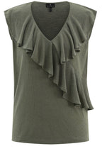 Khaki Cross Over Ruffle Top