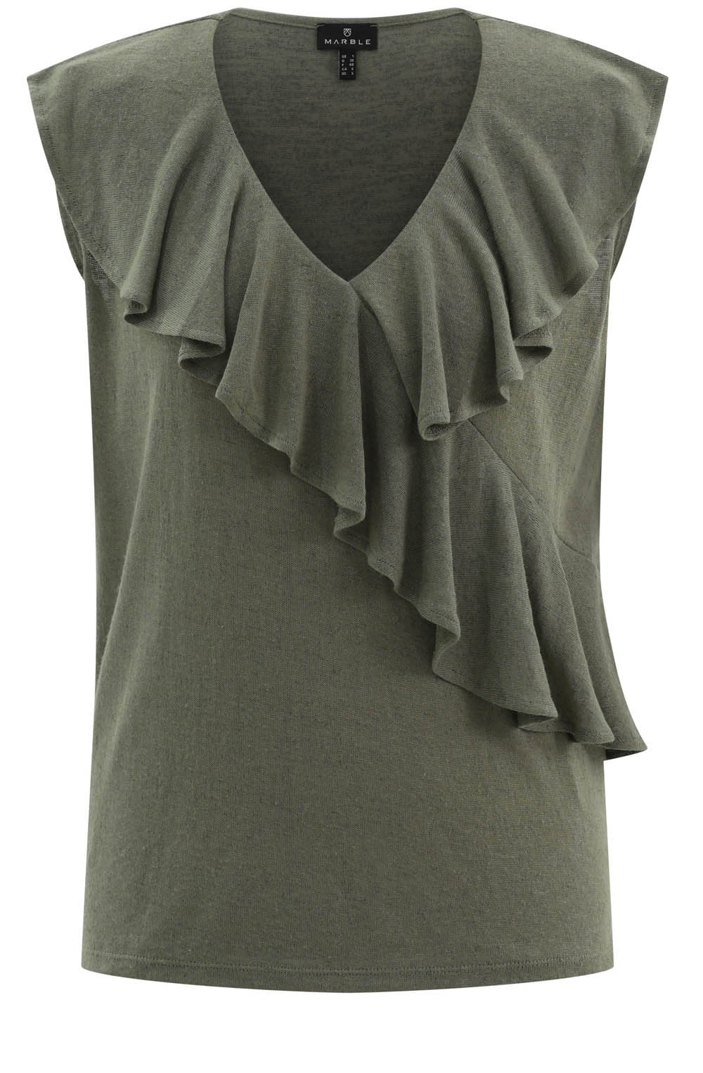 Khaki Cross Over Ruffle Top