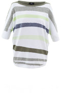 Khaki Green and White Short Sleeved Sweater