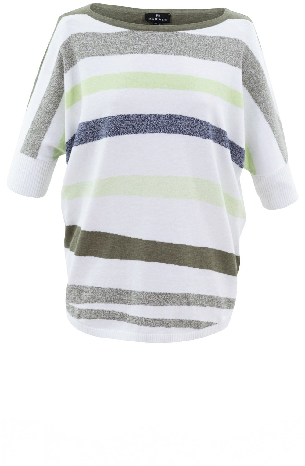 Khaki Green and White Short Sleeved Sweater