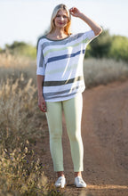 Khaki Green and White Short Sleeved Sweater