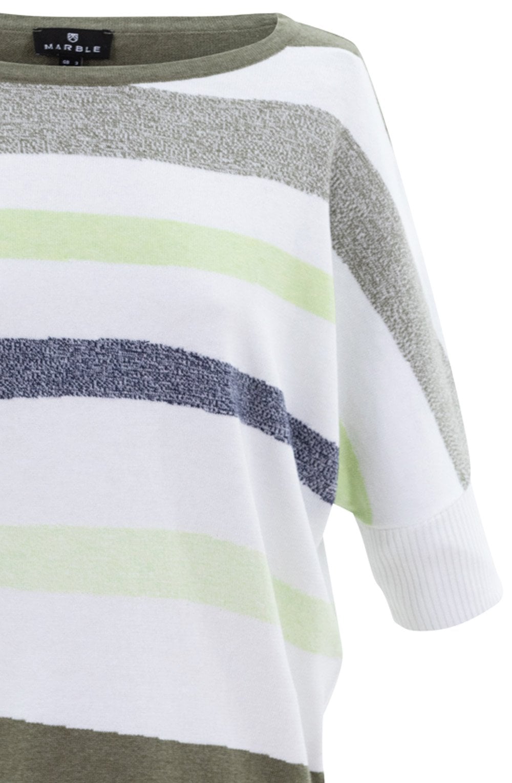 Khaki Green and White Short Sleeved Sweater