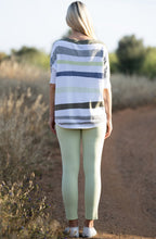 Khaki Green and White Short Sleeved Sweater
