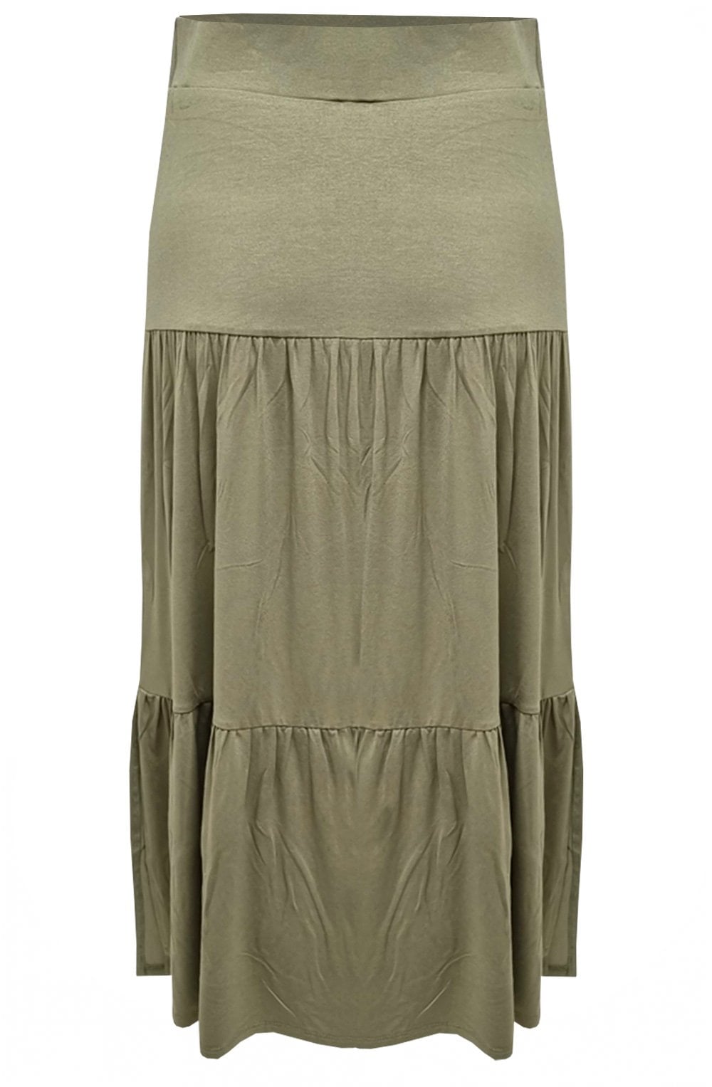 Khaki Jersey Tiered Skirt