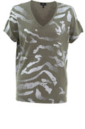 Khaki Lightweight Top With Silver Abstract Stripes