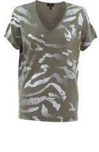 Khaki Lightweight Top With Silver Abstract Stripes