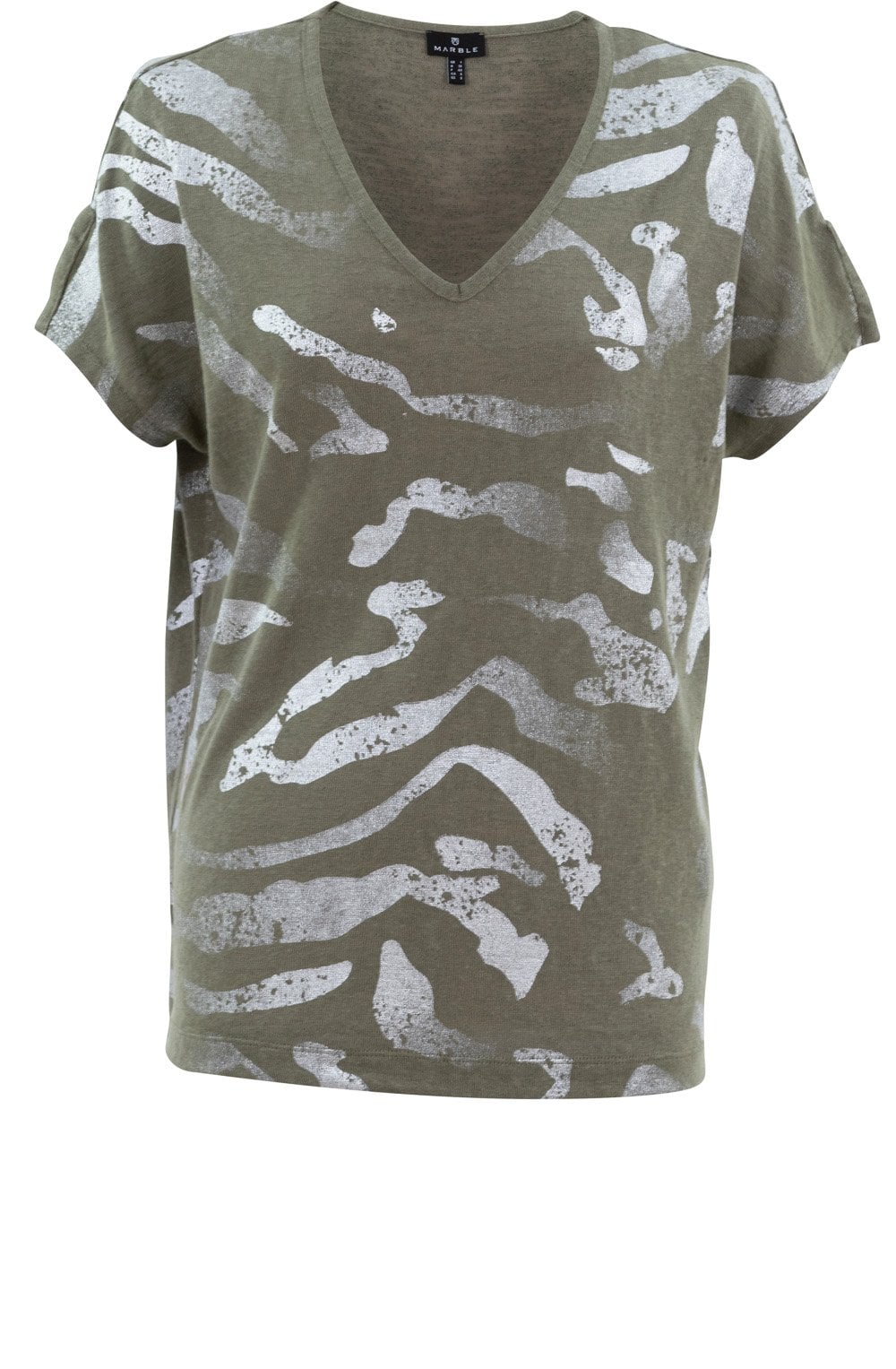 Khaki Lightweight Top With Silver Abstract Stripes