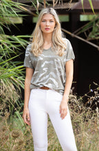 Khaki Lightweight Top With Silver Abstract Stripes