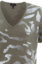Khaki Lightweight Top With Silver Abstract Stripes