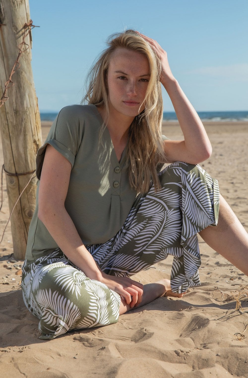 Khaki Palm Leaf Jersey Culottes