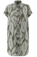 Khaki Palm Leaf Jersey Shirt Dress