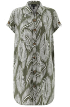 Khaki Palm Leaf Jersey Shirt Dress