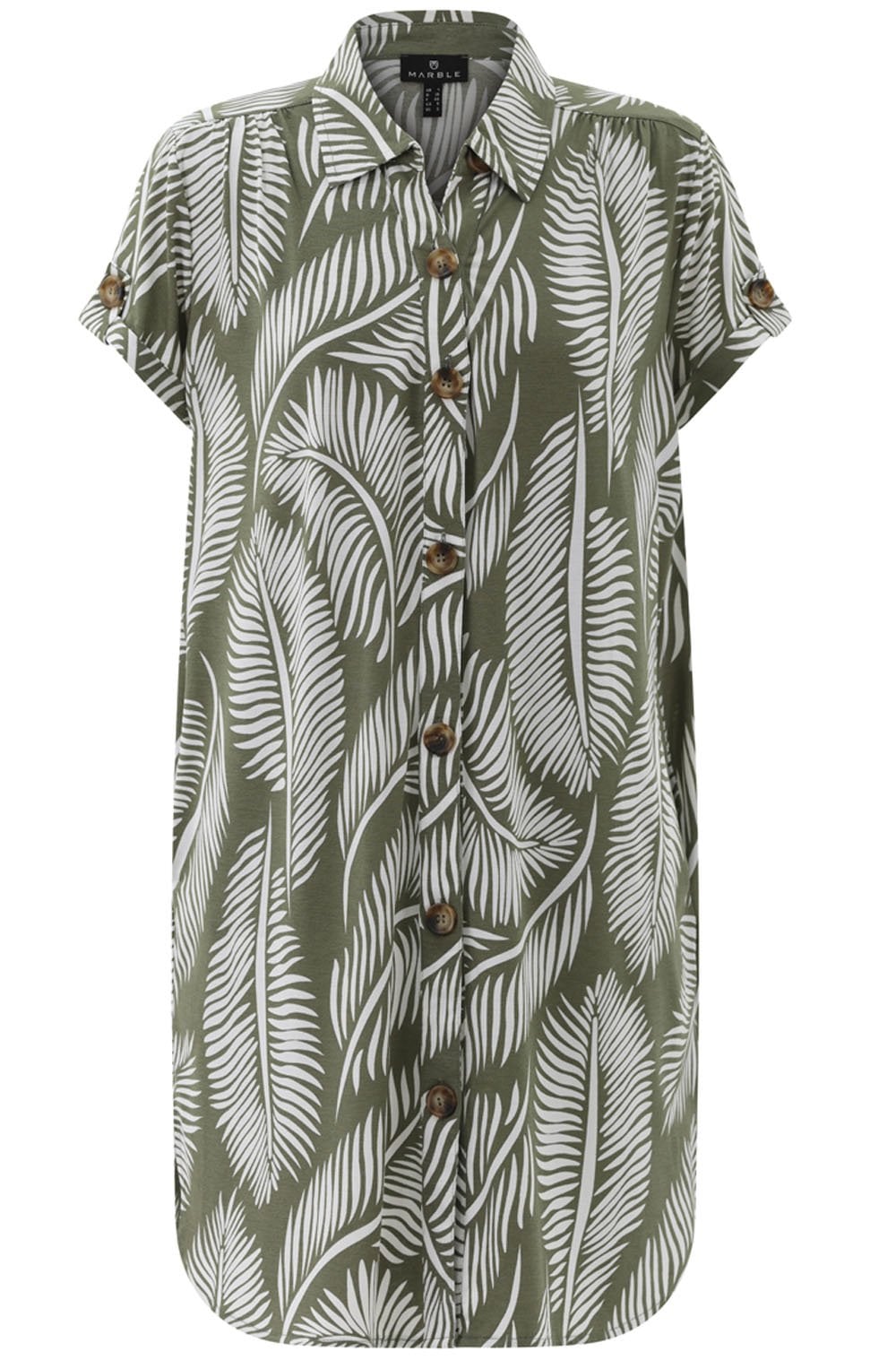 Khaki Palm Leaf Jersey Shirt Dress