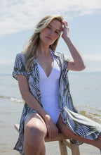 Khaki Palm Leaf Jersey Shirt Dress