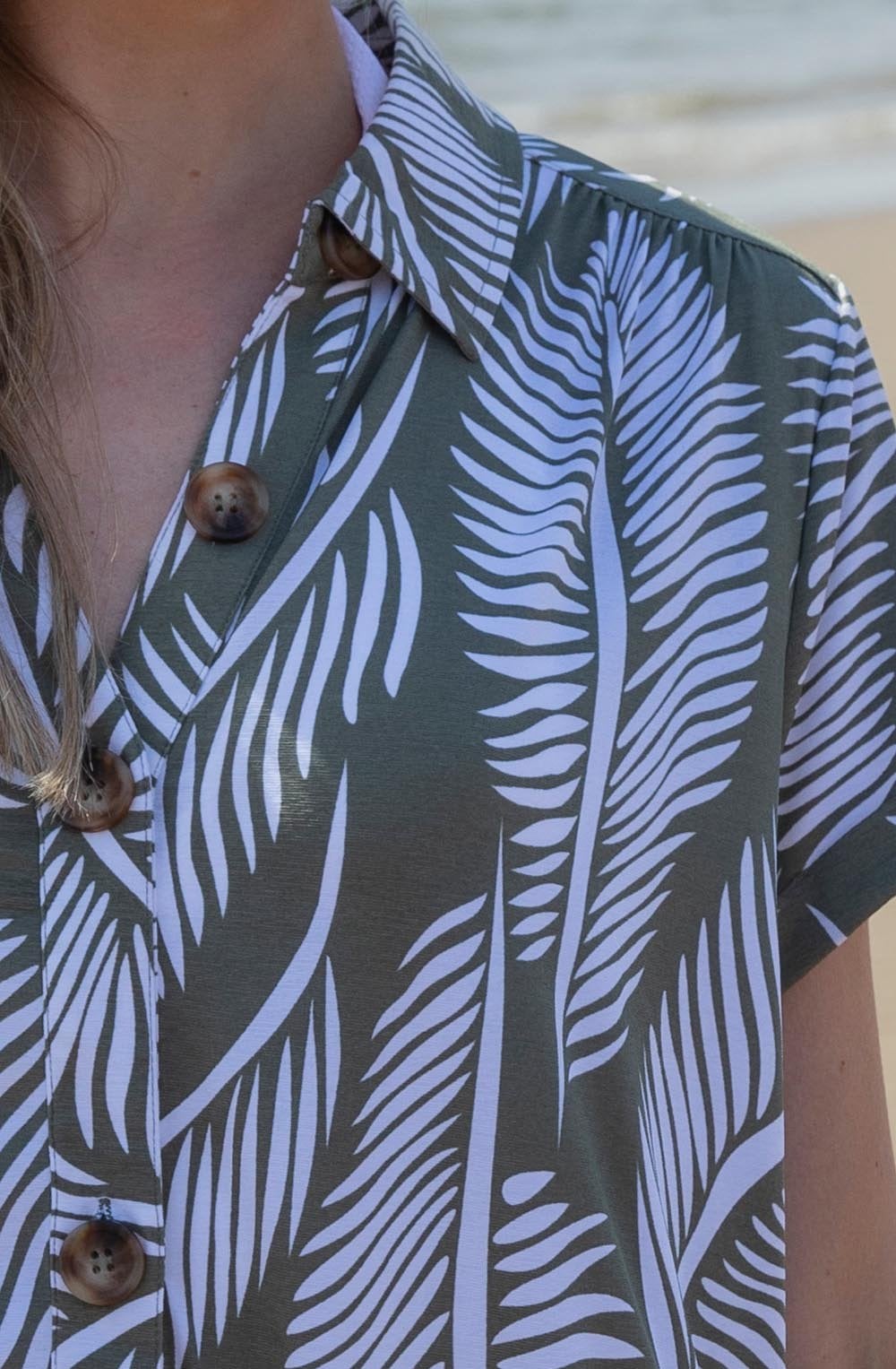 Khaki Palm Leaf Jersey Shirt Dress