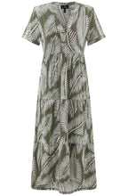 Khaki Palm Leaf Jersey Tiered Midi Dress