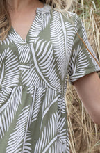Khaki Palm Leaf Jersey Tiered Midi Dress