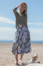 Khaki Palm Leaf Tiered Jersey Maxi Skirt