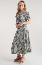 Khaki Palm Leaf Tiered Jersey Maxi Skirt