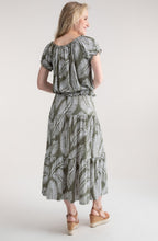 Khaki Palm Leaf Tiered Jersey Maxi Skirt