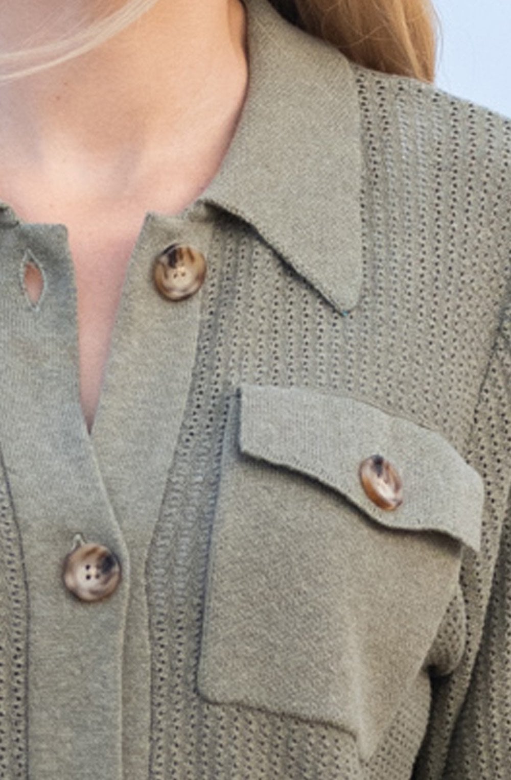 Khaki Perforated Knit Cardigan